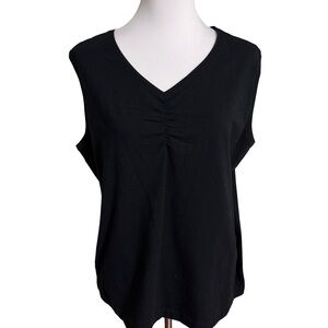 Susan Graver Black V Neck Cotton Sleeveless Tank
